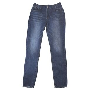 FLAMINGALS Dark Wash Denim Skinny Jeans Women's Size M Medium Frayed Hem